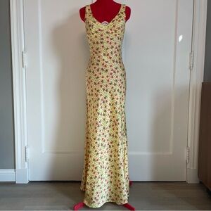 SOLD - Yellow ditsy floral maxi bias slip dress